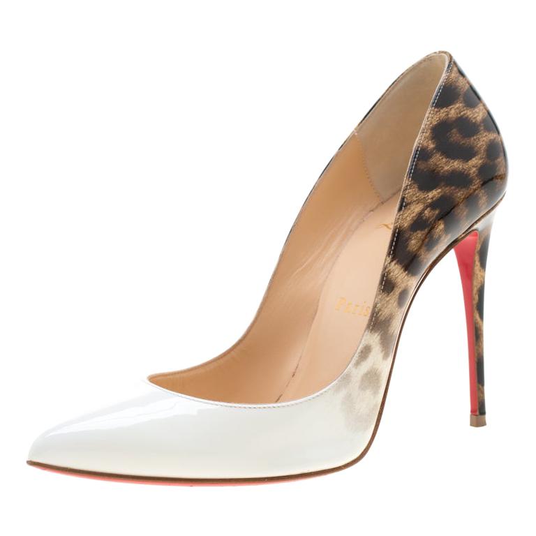 Christian Louboutin White And Leopard Print Patent Leather Pigalle Follies Pumps
