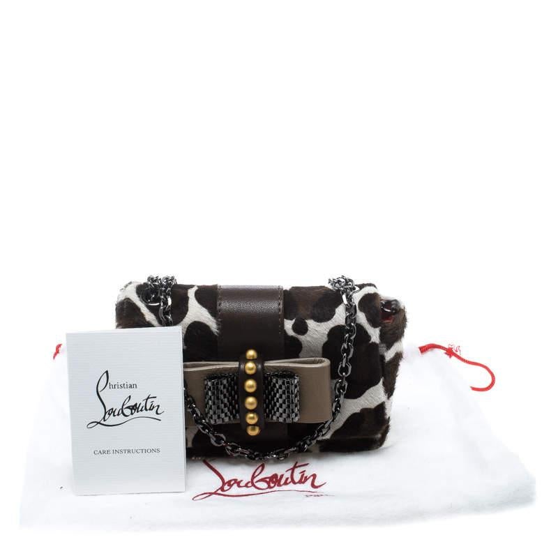 Christian Louboutin White Animal Print Calfhair Mini Sweet Charity Shoulder Bag For Sale 4