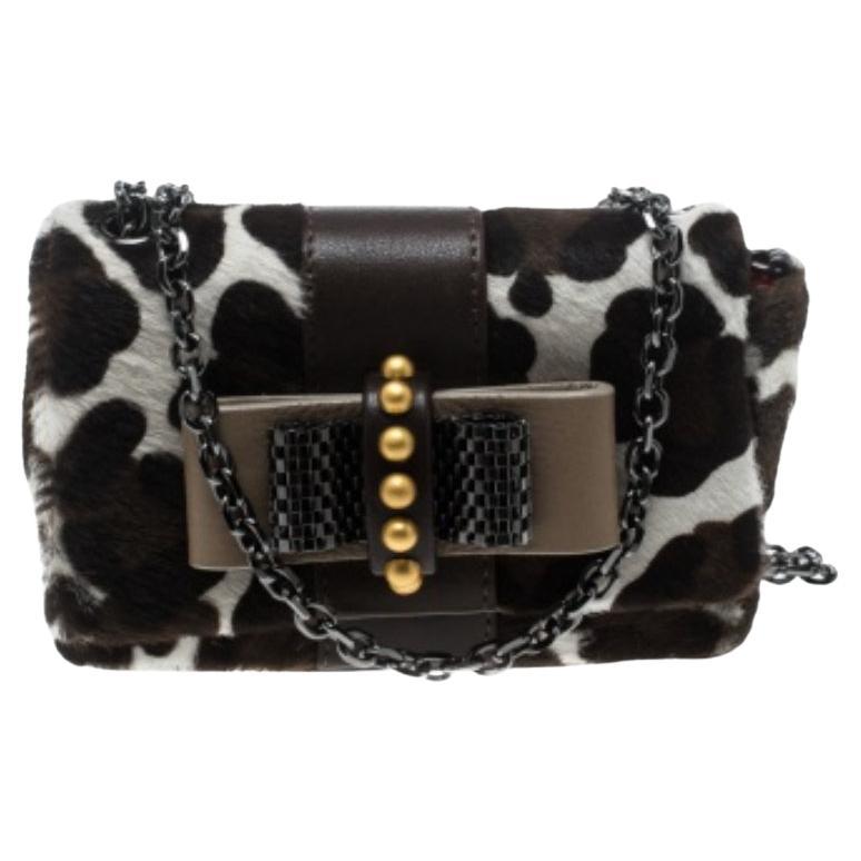 Christian Louboutin Borsa a tracolla Mini Sweet Charity in vitello con stampa animalier bianca