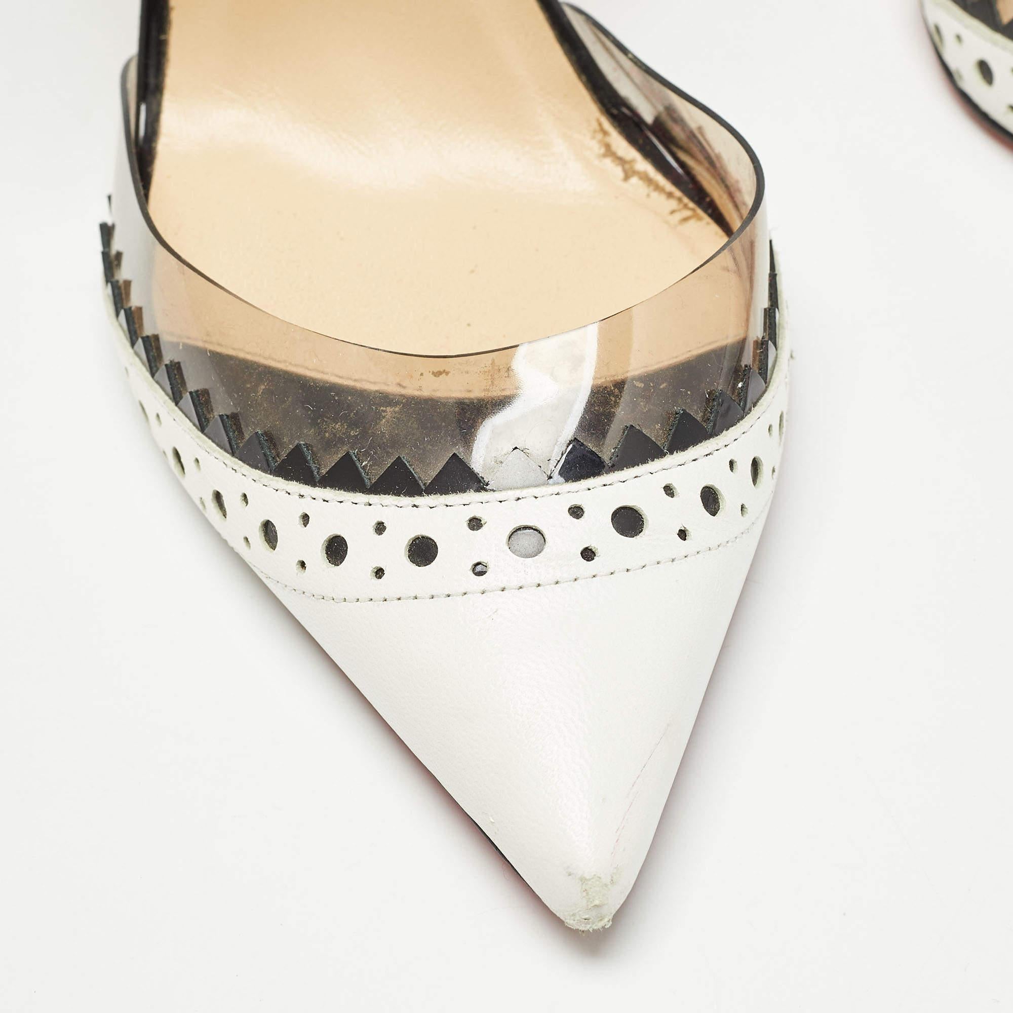 Christian Louboutin White/Black Leather and PVC Chouette Pumps Size 37 3