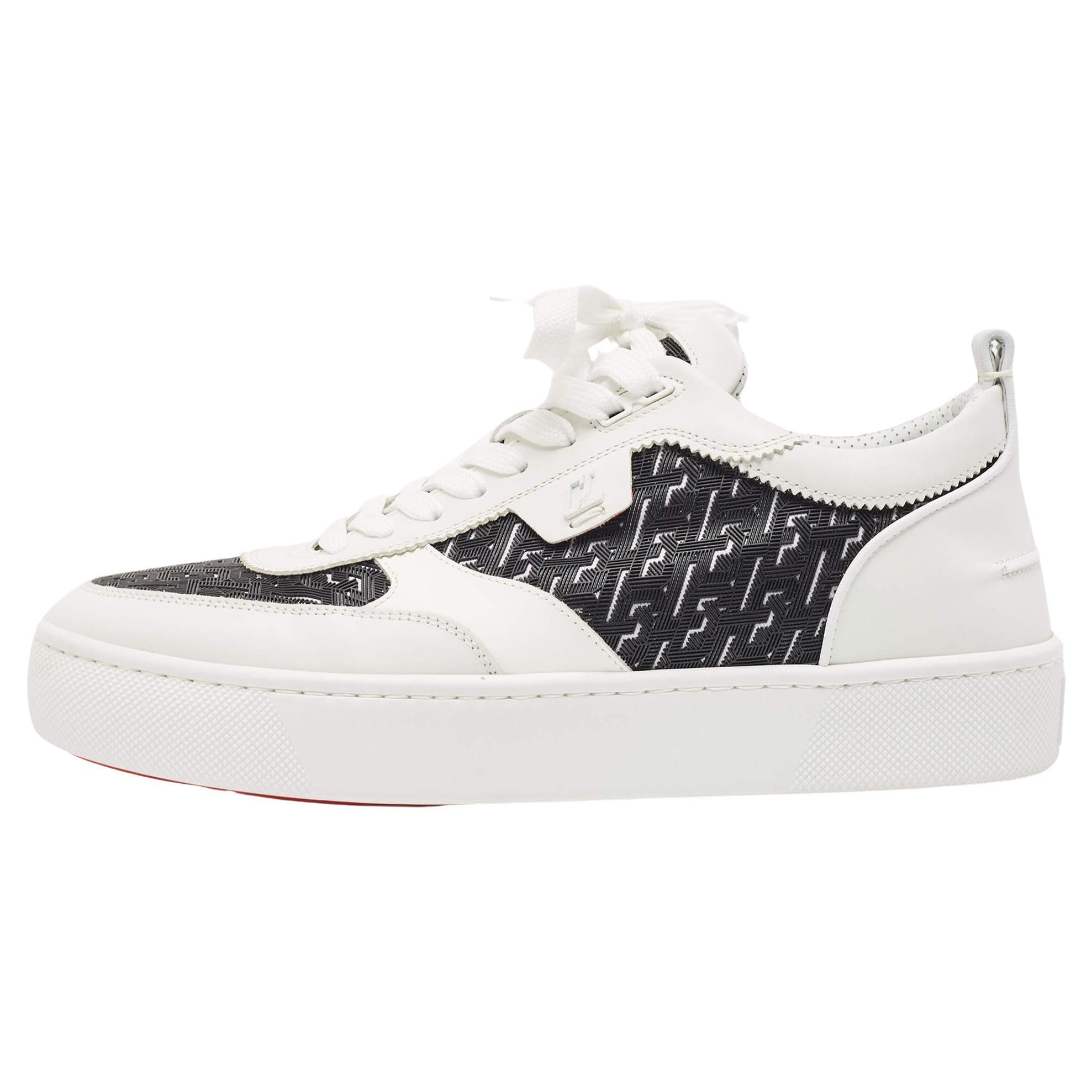 Christian Louboutin White/Black Leather and Rubber Happyrui Sneakers Size 42