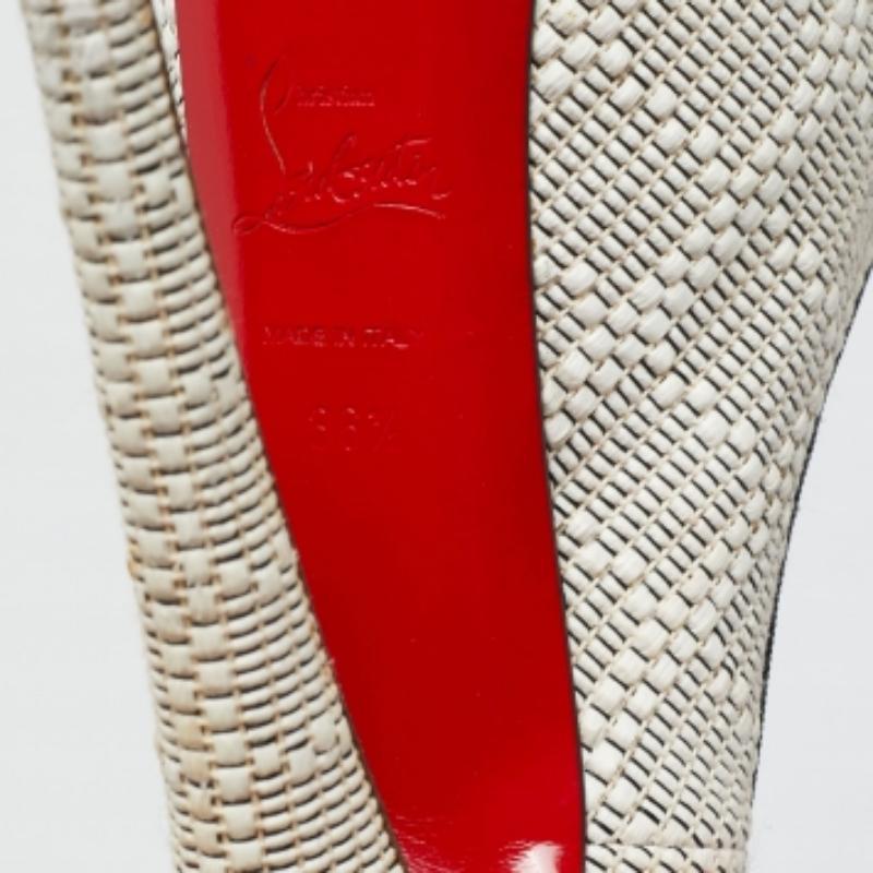 Christian Louboutin White/Black Raffia Daffodile Platform Pumps Size 36.5 For Sale 1