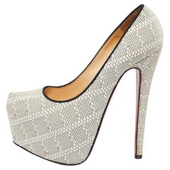 Christian Louboutin White/Black Raffia Daffodile Platform Pumps Size 36.5