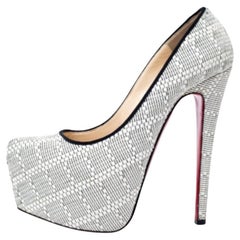 Christian Louboutin White/Black Raffia Daffodile Platform Pumps Size 37