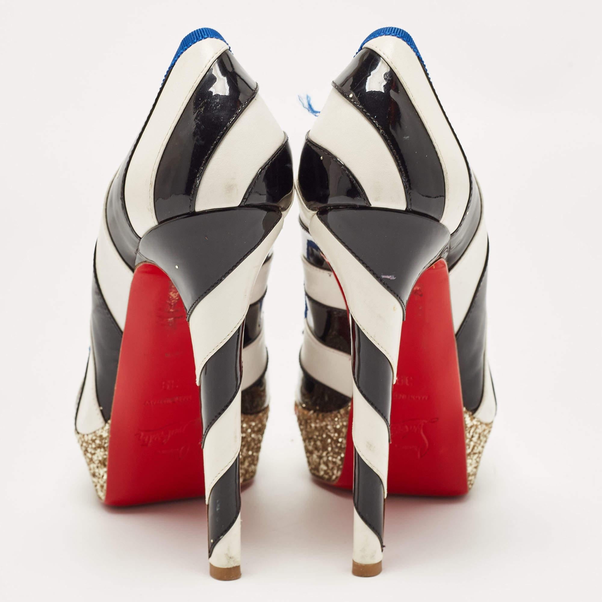 Christian Louboutin Weiß/Schwarz gestreifte Foraine Pumps aus Leder und Lackleder und Lackleder Größe 39 im Angebot 2