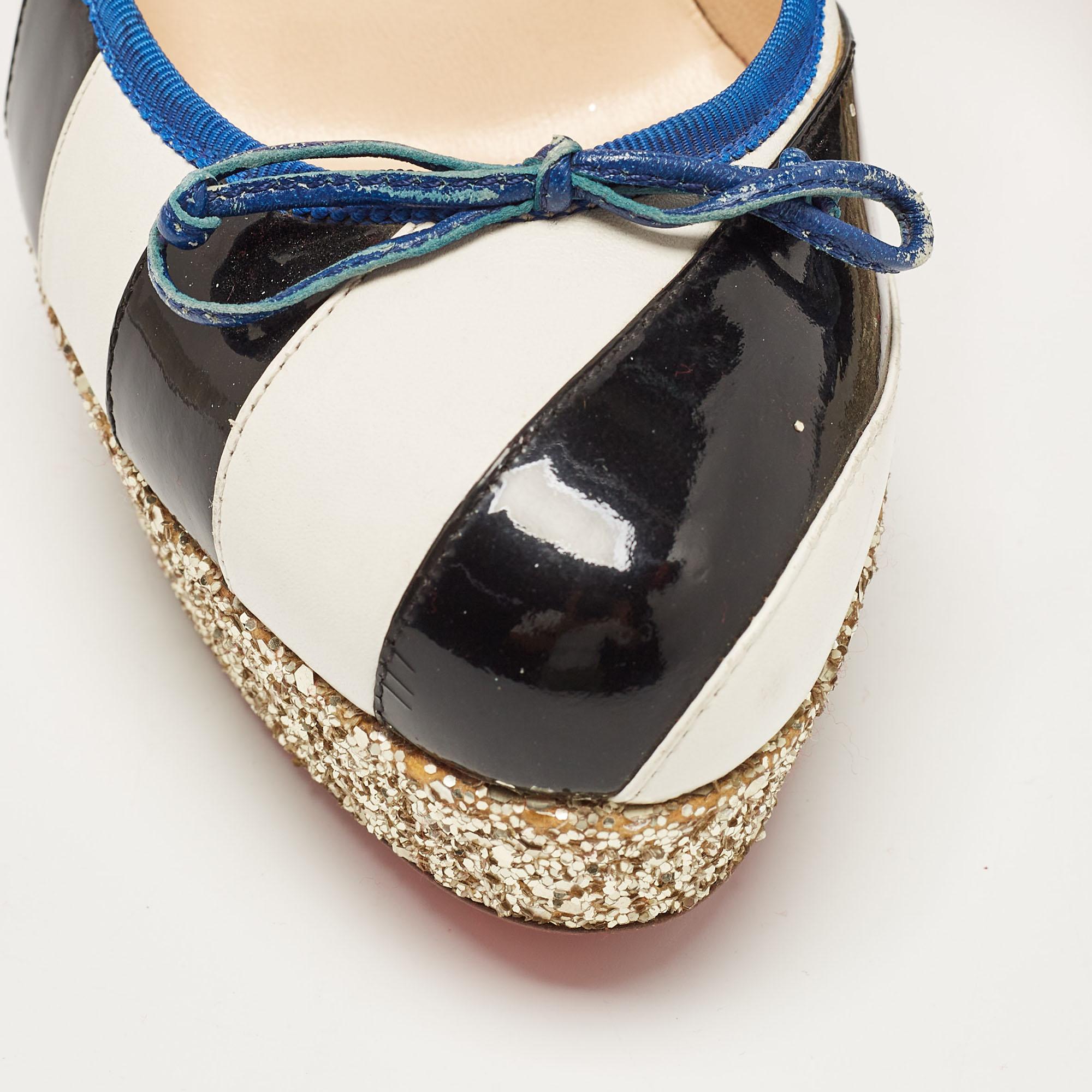 Christian Louboutin Pumps Foraine in pelle e vernice a righe bianche/nere misura 39 in vendita 3