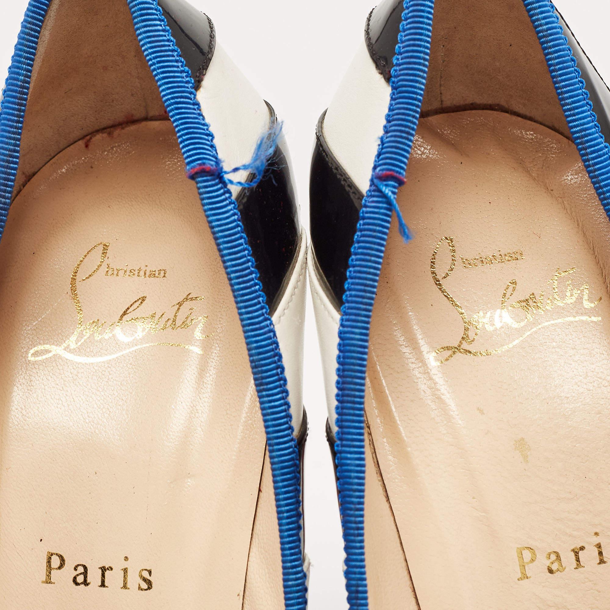 Christian Louboutin Weiß/Schwarz gestreifte Foraine Pumps aus Leder und Lackleder und Lackleder Größe 39 im Angebot 3