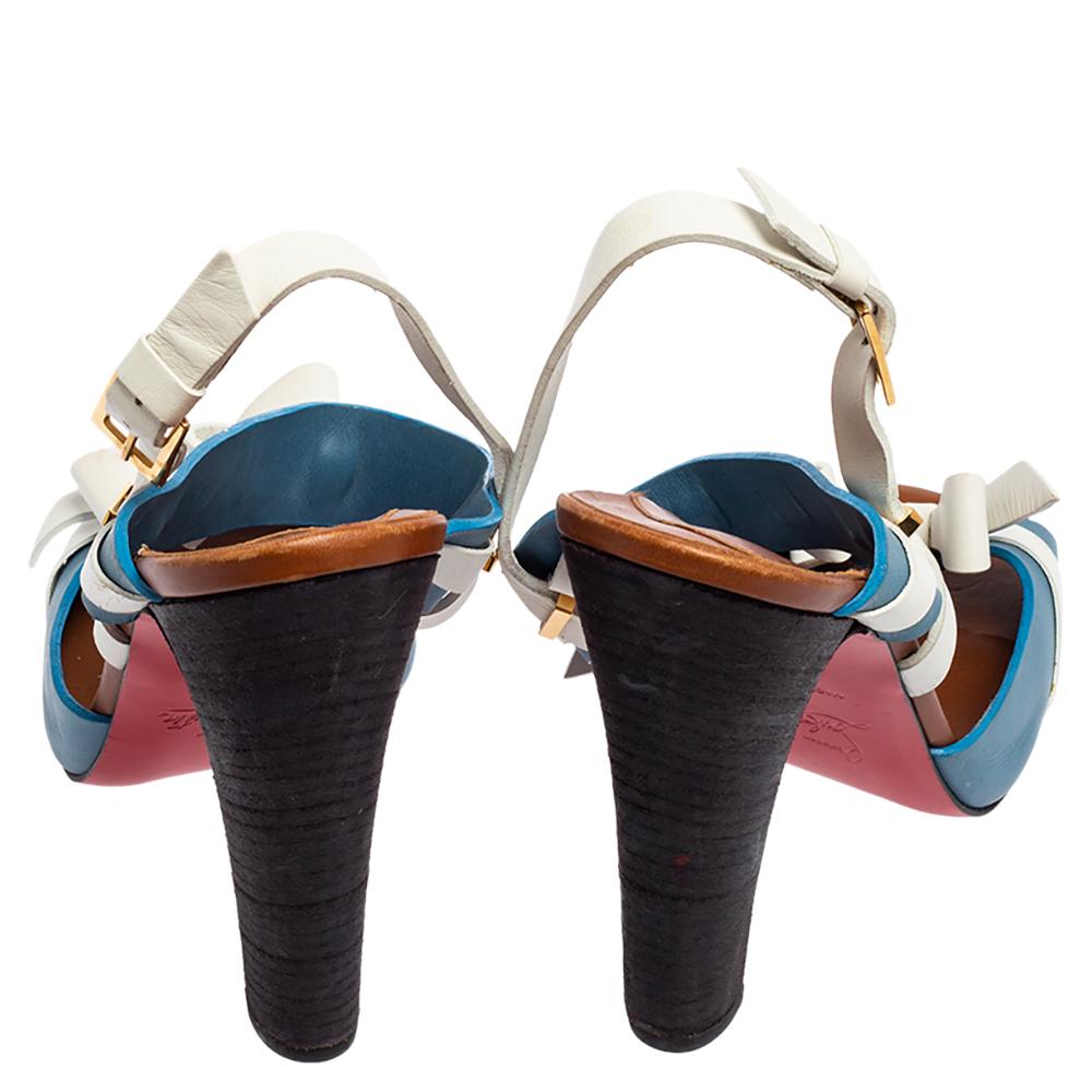 Christian Louboutin White/Blue Leather Lafalaise Double Platform Sandals Size 37 In Good Condition In Dubai, Al Qouz 2