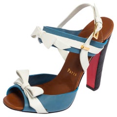 Christian Louboutin White/Blue Leather Lafalaise Double Platform Sandals Size 37