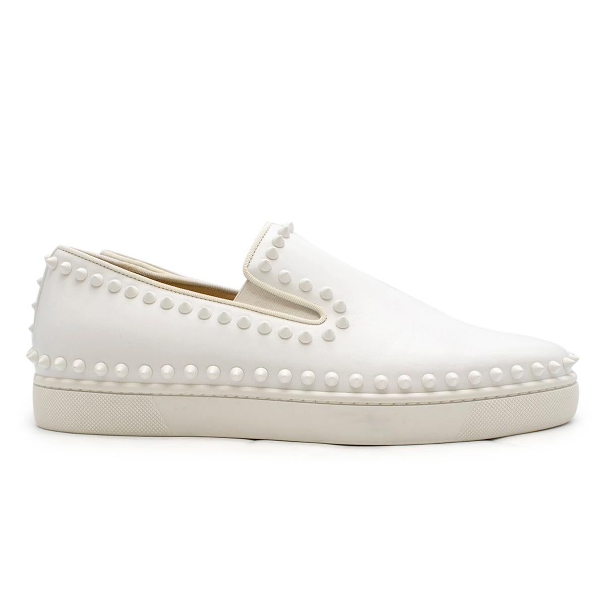 Christian Louboutin White Cador studded leather slip-on sneakers

-Smooth White leather
-white studded trim
-slip on
-classic red louboutin sole

Please note, these items are pre-owned and may show some signs of storage, even when unworn and unused.