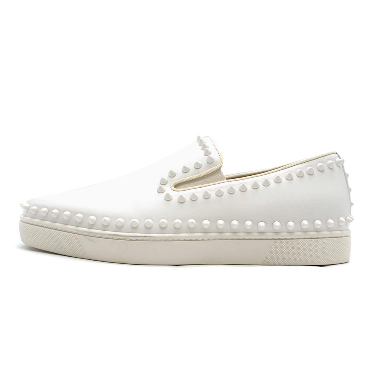 Gray Christian Louboutin White Cador studded leather slip-on sneakers Fr 41