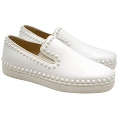 Christian Louboutin White Cador studded leather slip-on sneakers Fr 41