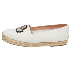 Christian Louboutin White Canvas Gala Embroidered Espadrille Flats Size 38