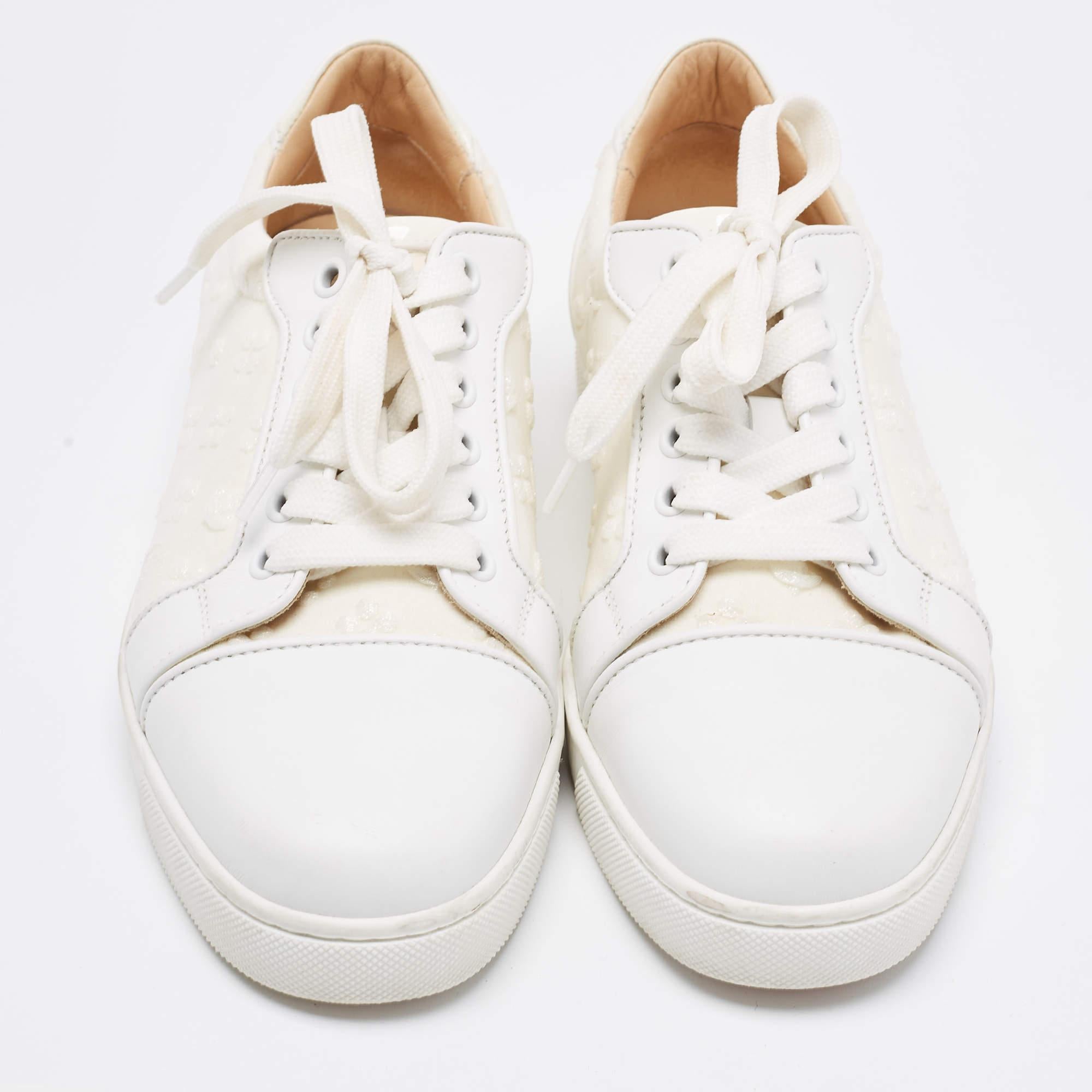Gris Christian Louboutin White Fabric And Leather Vieira Orlato Trainers Sneakers Siz