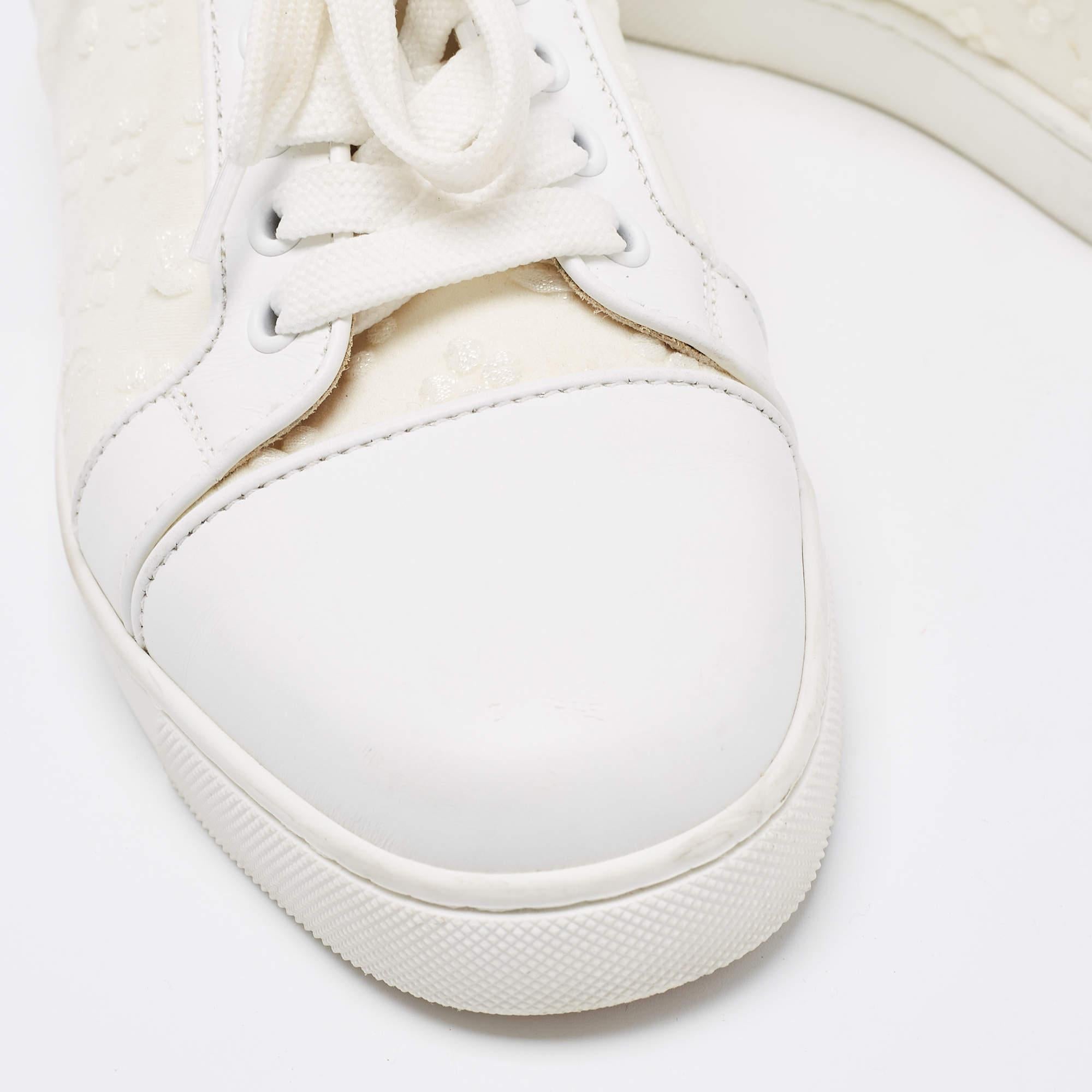  Christian Louboutin White Fabric And Leather Vieira Orlato Trainers Sneakers Siz Pour femmes 