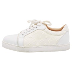 Used Christian Louboutin White Fabric And Leather Vieira Orlato Trainers Sneakers Siz