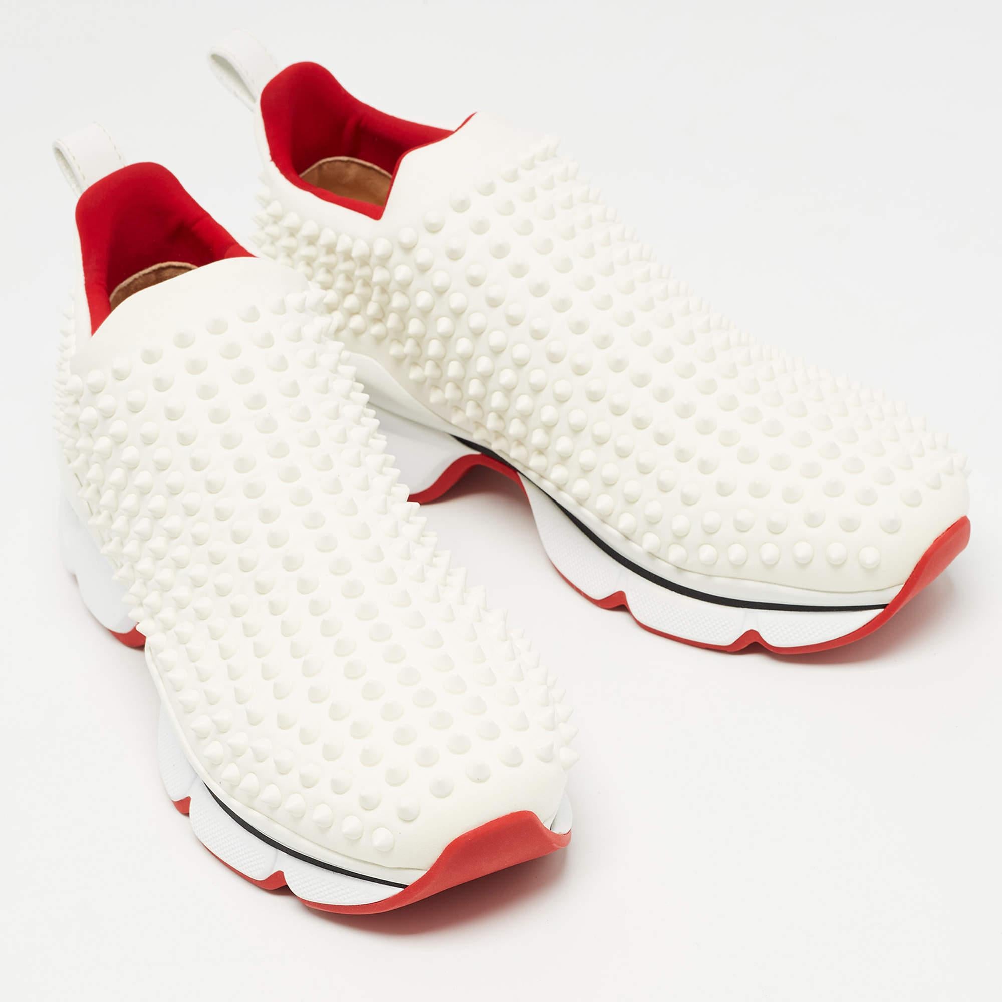 Men's Christian Louboutin White Fabric Spike Slip On Sneakers Size 40