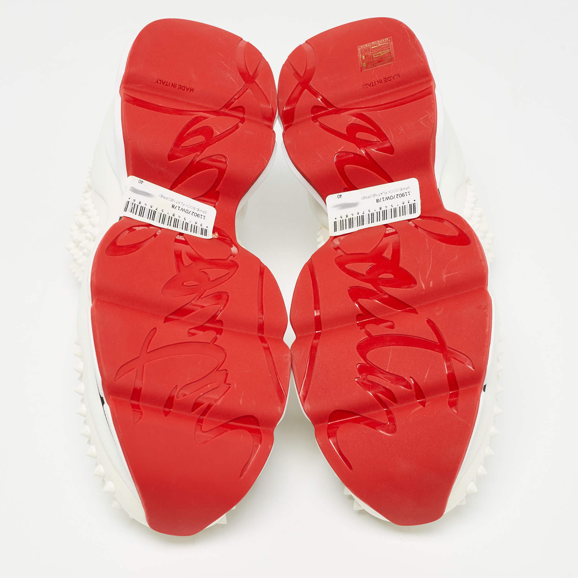 Christian Louboutin White Fabric Spike Slip On Sneakers Size 40 2
