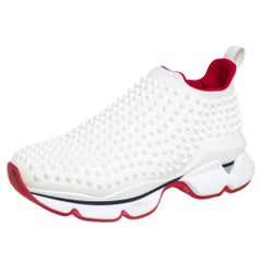 Christian Louboutin White Fabric Spike Sneakers Size 38