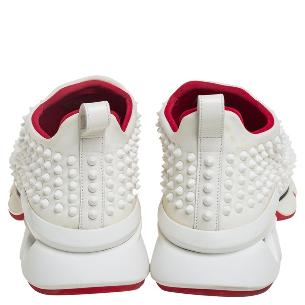 Women's Christian Louboutin White Fabric Spike-Sock Sneakers Size 39