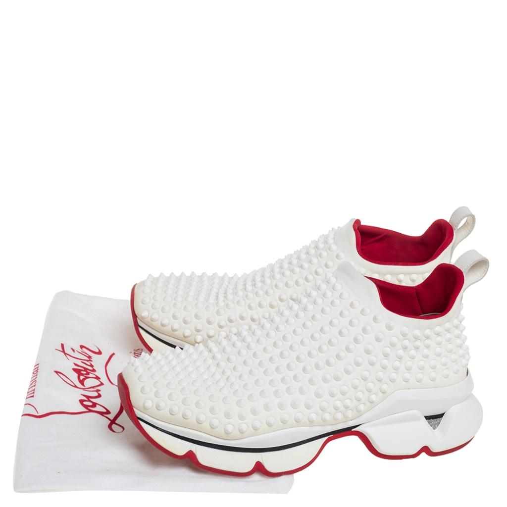 Christian Louboutin White Fabric Spike-Sock Sneakers Size 39 3