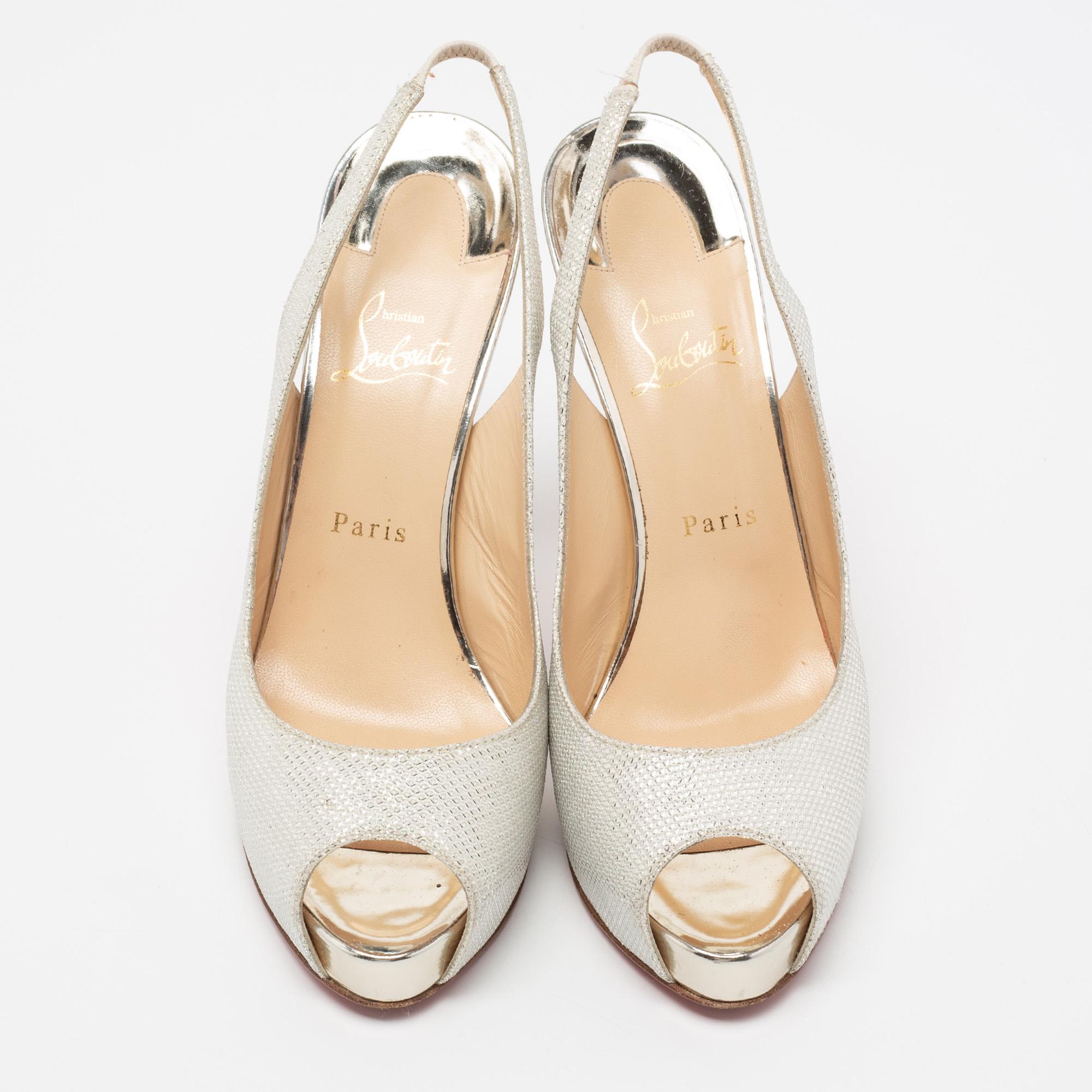 Women's Christian Louboutin White Glitter Very Prive Sandals Size 41
