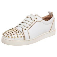 Christian Louboutin White/Gold Leather Louis Junior Spikes Sneakers Size 37