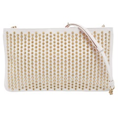 Christian Louboutin White/Gold Leather Spikes Loubiposh Chain Clutch