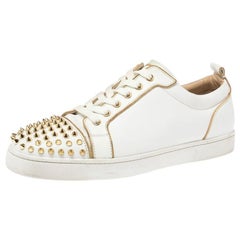 Christian Louboutin White/Gold Spike Leather Louis Chain Trim Size 43