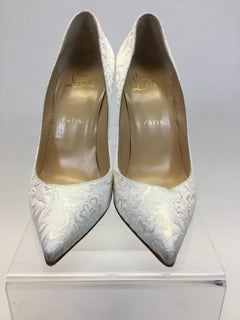Christian Louboutin White Iridescent Brocade Heels