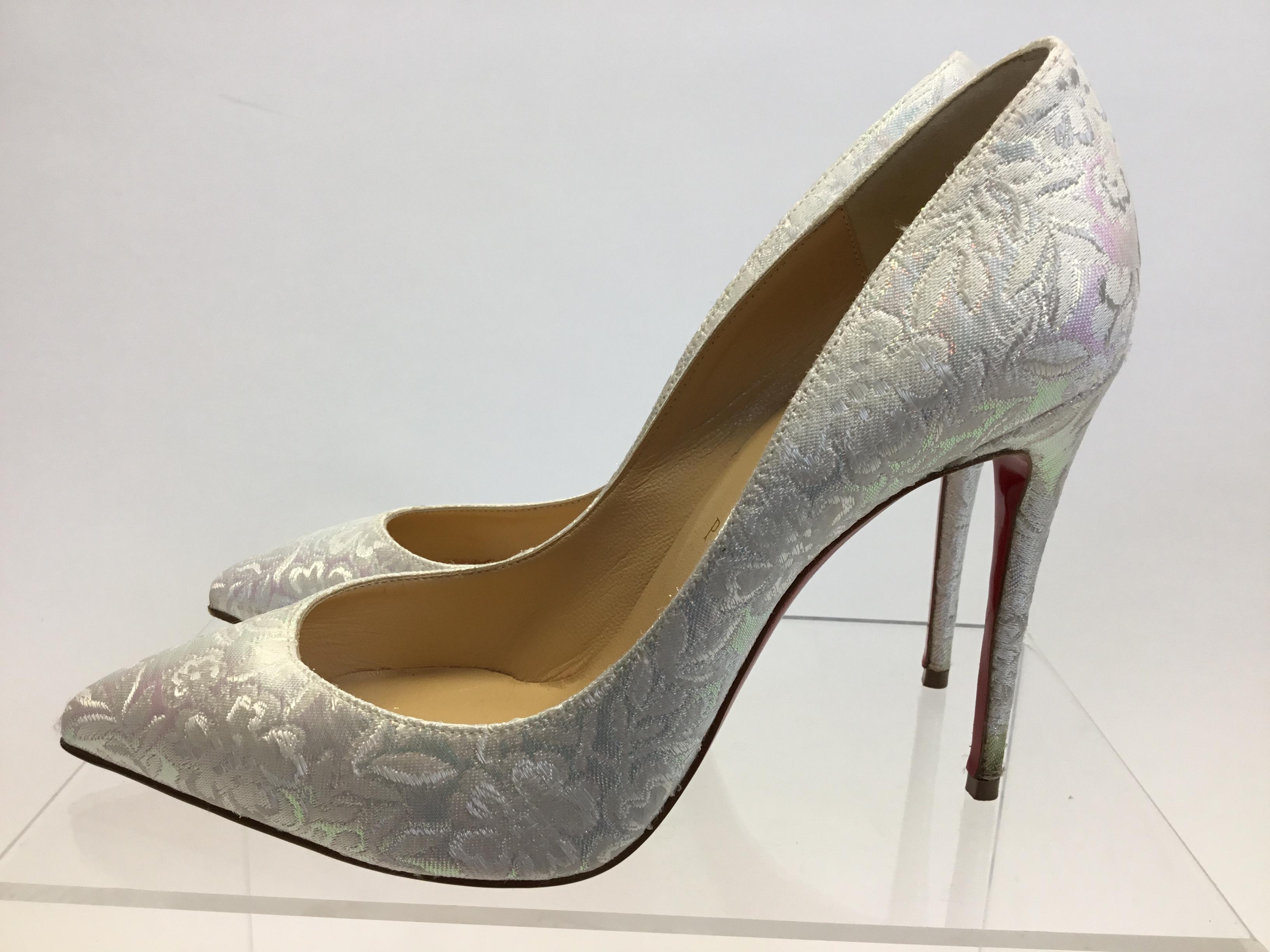 white iridescent heels