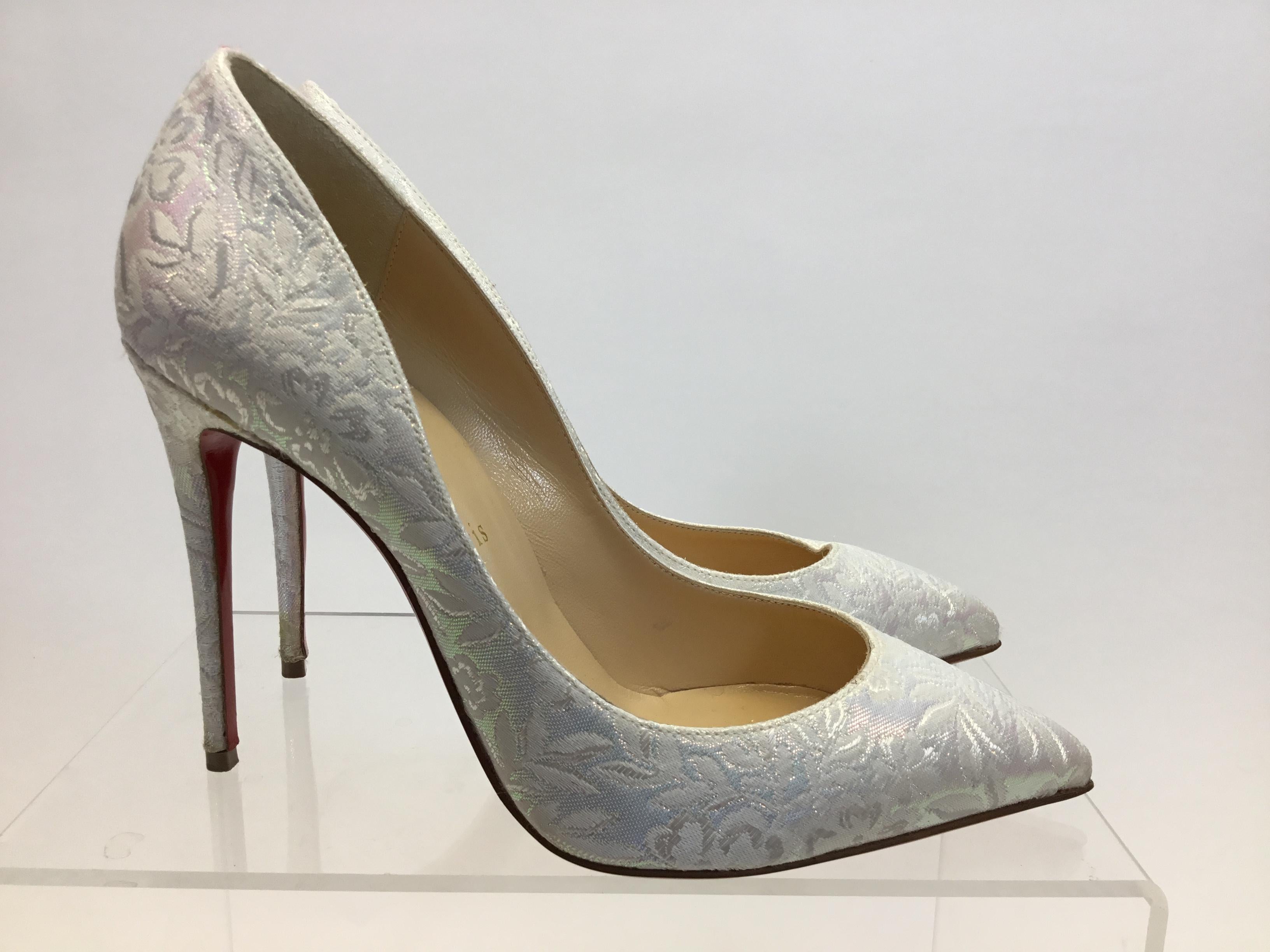 Brown Christian Louboutin White Iridescent Brocade Heels For Sale
