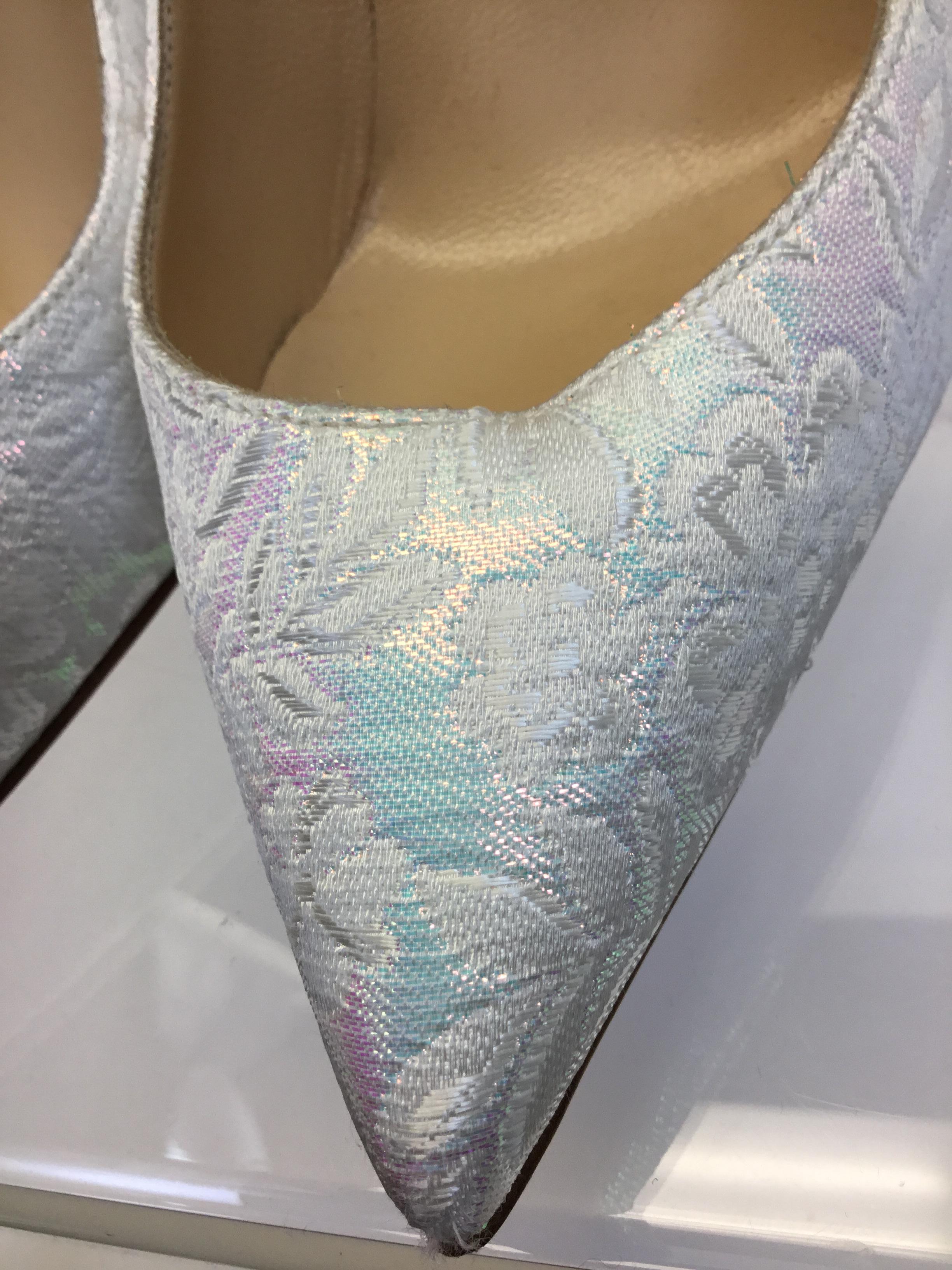 Women's Christian Louboutin White Iridescent Brocade Heels For Sale