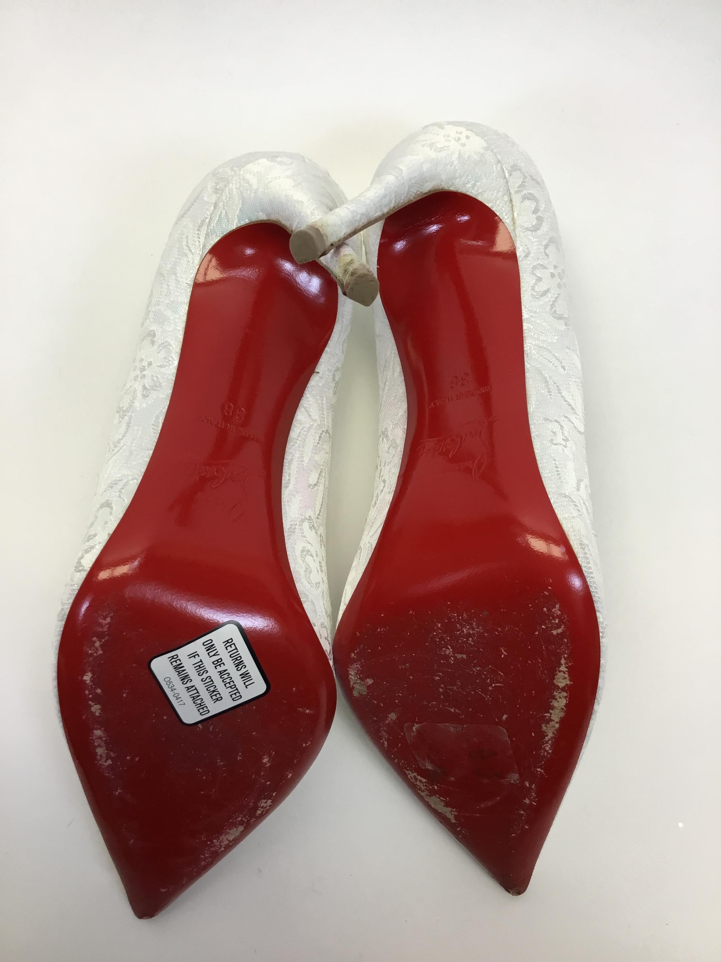 Christian Louboutin White Iridescent Brocade Heels For Sale 1