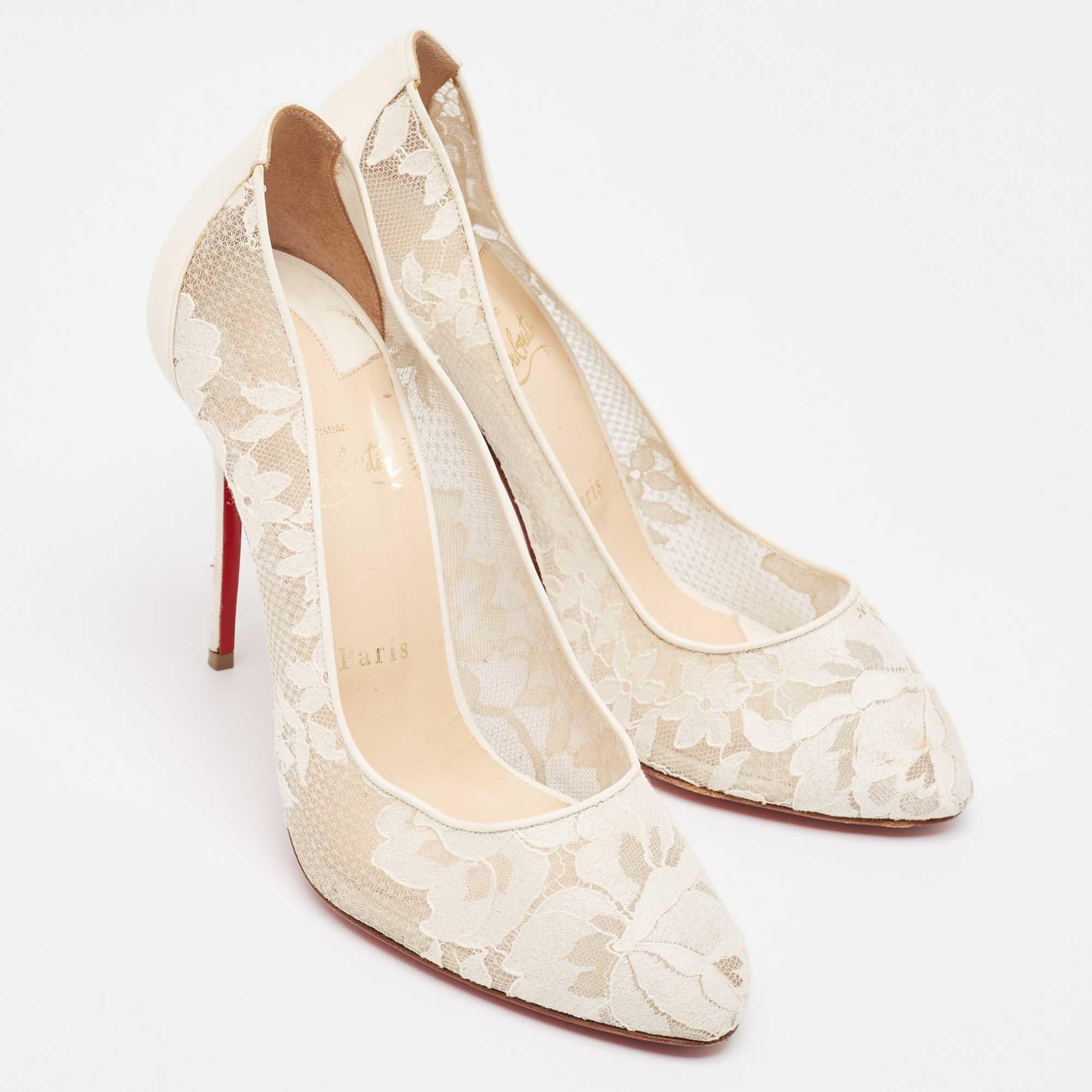 Blanc Christian Louboutin - Escarpins Dorissima en dentelle blanche, taille 40