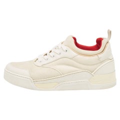 Christian Louboutin White Leather and Canvas Aurelien Sneakers Size 43