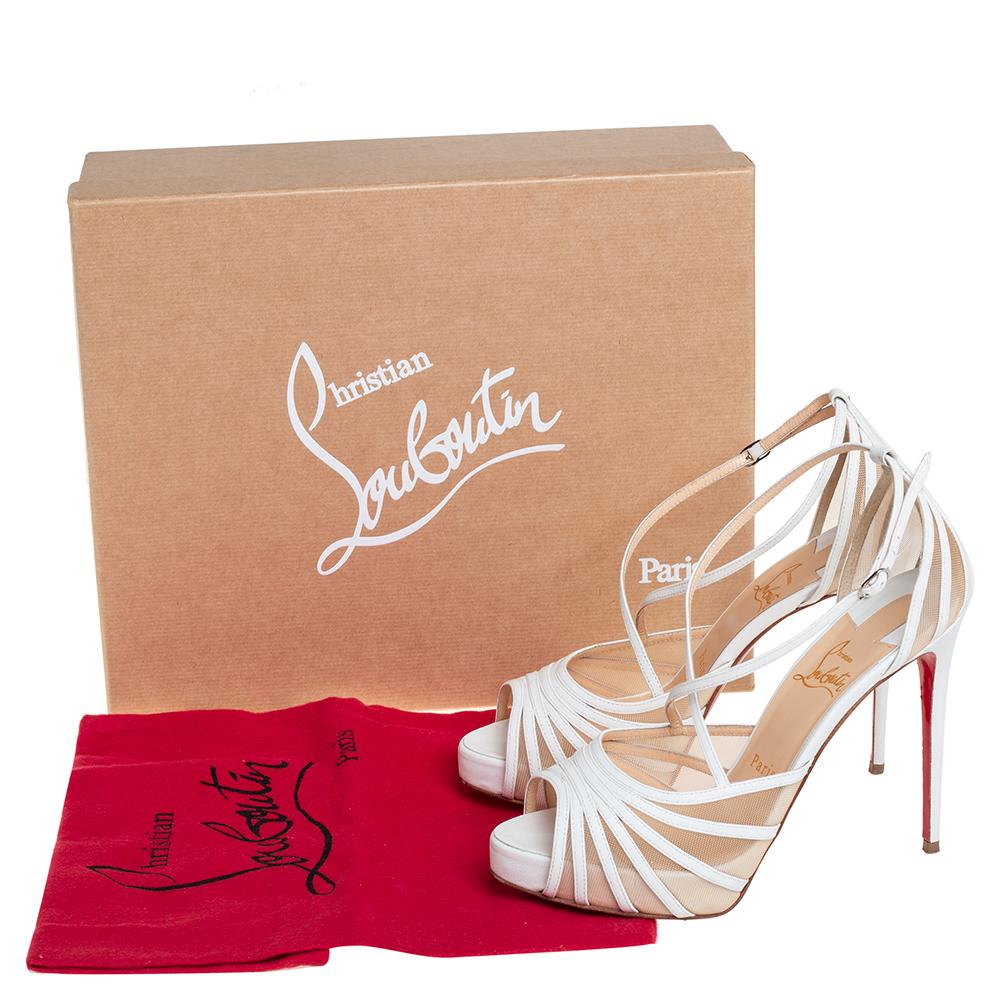 Christian Louboutin White Leather And Mesh Platform Ankle Strap Sandals Size 37 1
