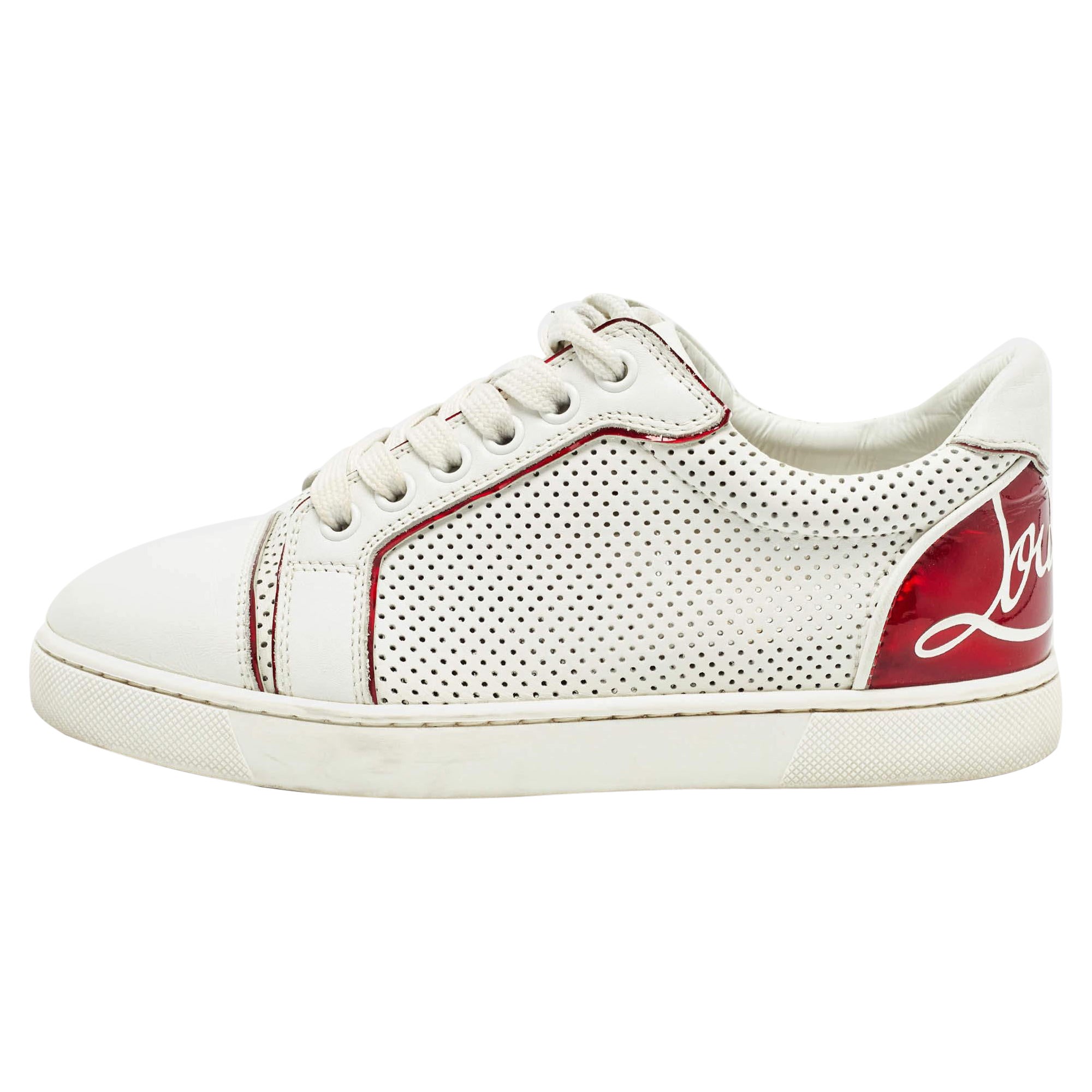 Christian Louboutin White Leather and PVC  Trimmed Fun Vieira Trainers Size 34.5
