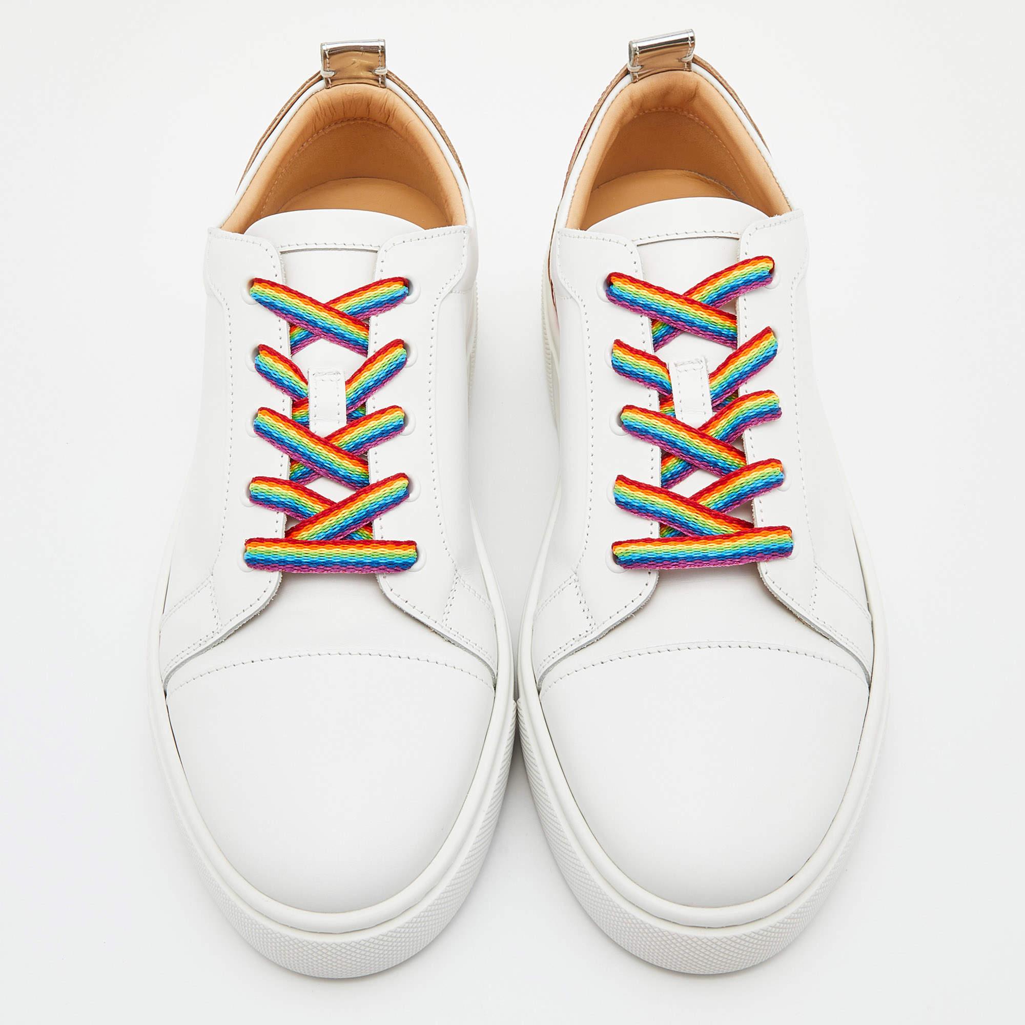 Coming in a classic silhouette, these Christian Louboutin white sneakers are a seamless combination of luxury, comfort, and style. These sneakers are designed with signature details and comfortable insoles.

Includes: Original Dustbag, Original Box,