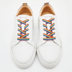 Christian Louboutin White Leather Arkenspeed Rainbow Sneakers Size 40.5