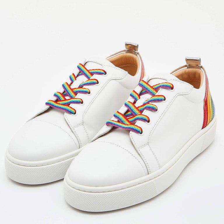 Christian Louboutin White Leather Arkenspeed Rainbow Sneakers Size 