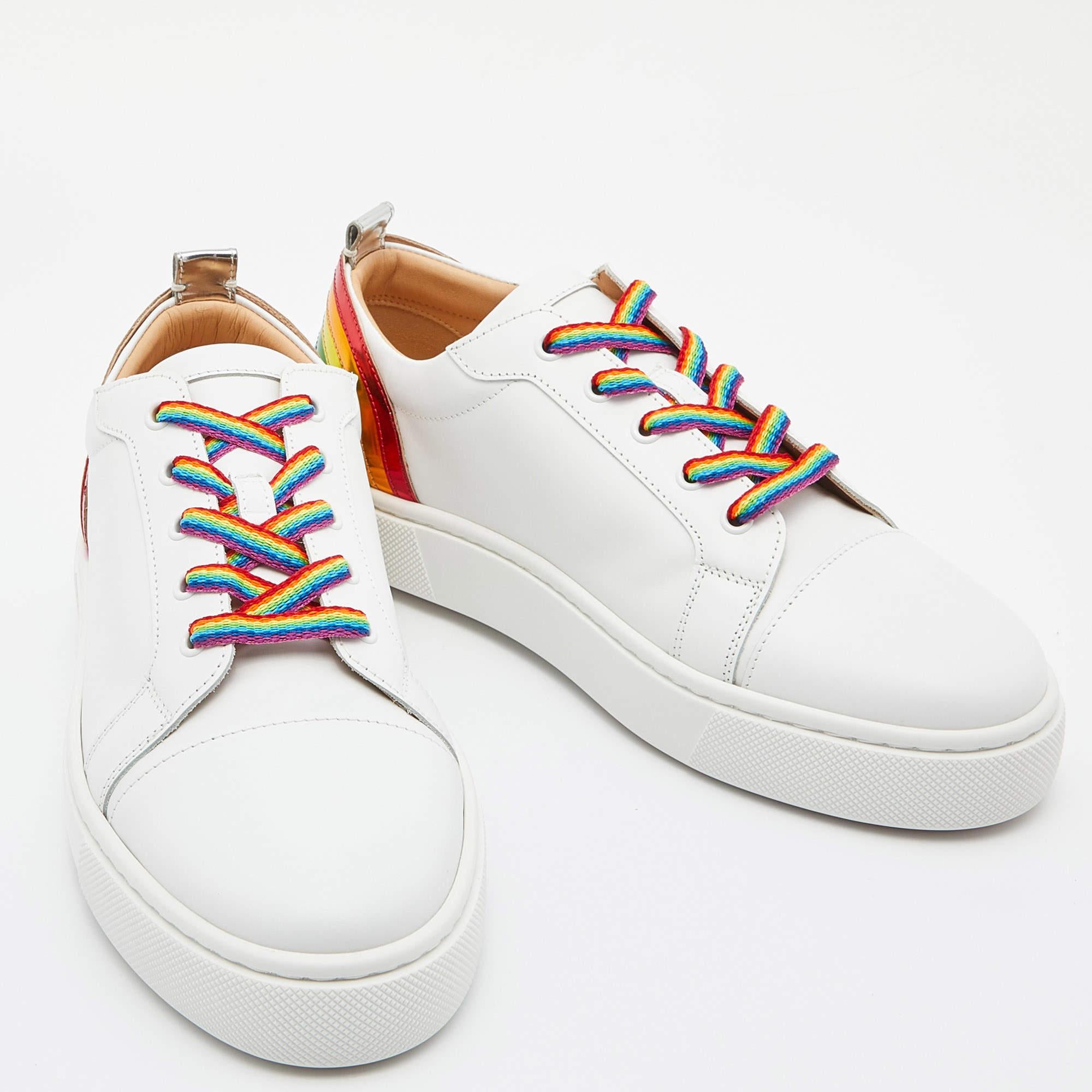 Men's Christian Louboutin White Leather Arkenspeed Rainbow Sneakers Size 40.5
