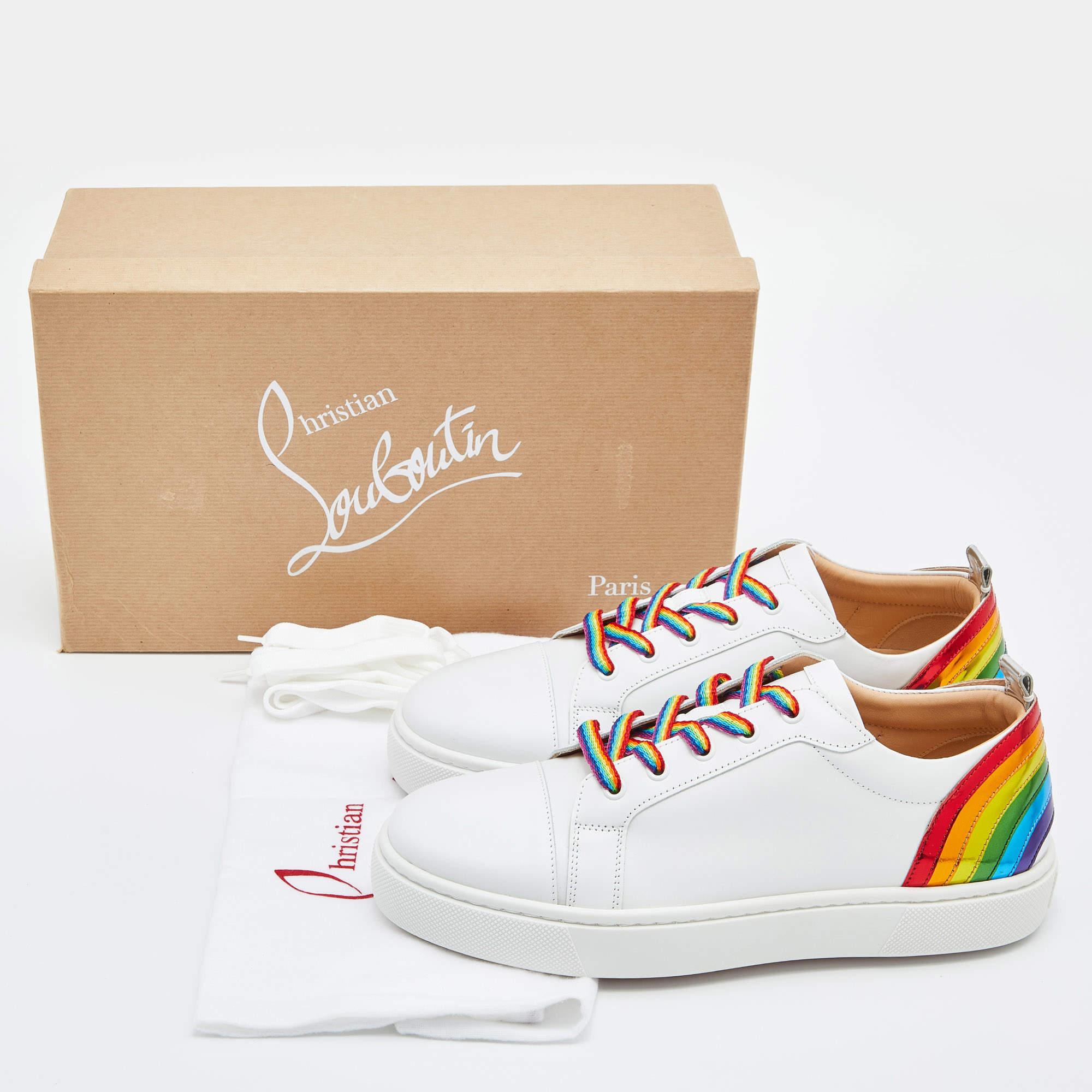 Christian Louboutin White Leather Arkenspeed Rainbow Sneakers Size 40.5 4