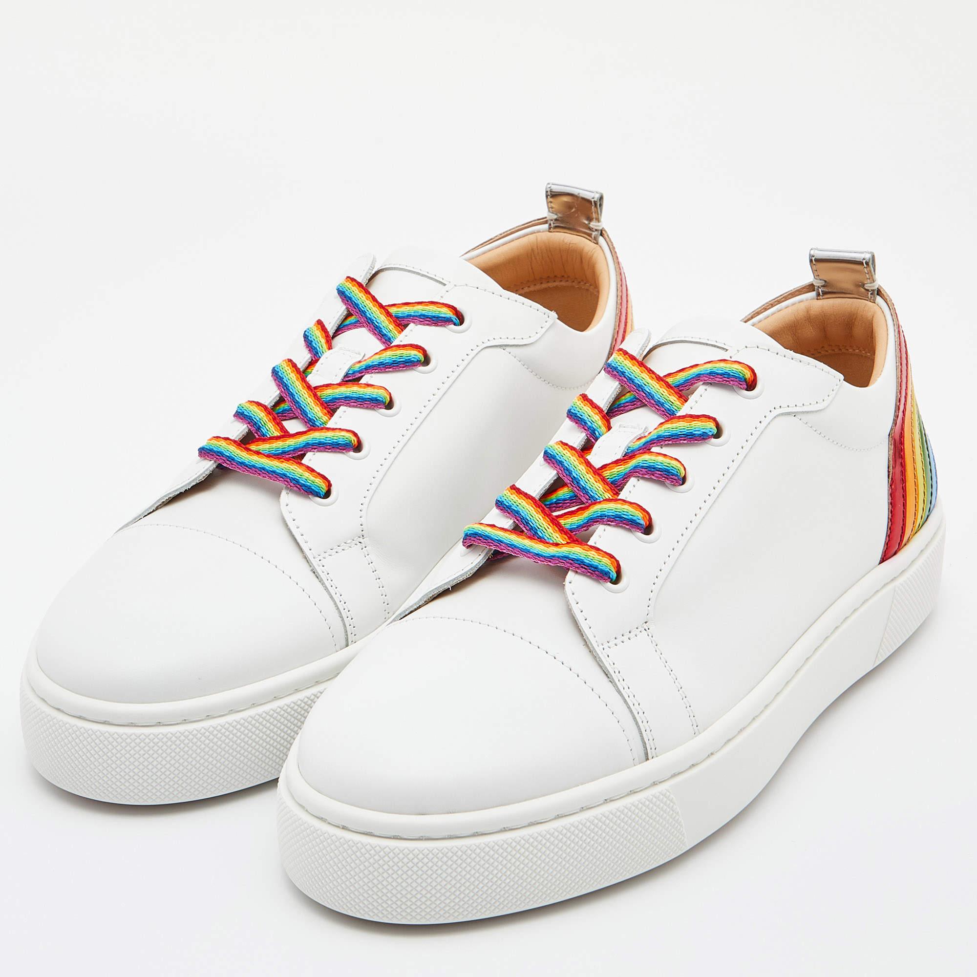 Christian Louboutin White Leather Arkenspeed Rainbow Sneakers Size 40.5 5