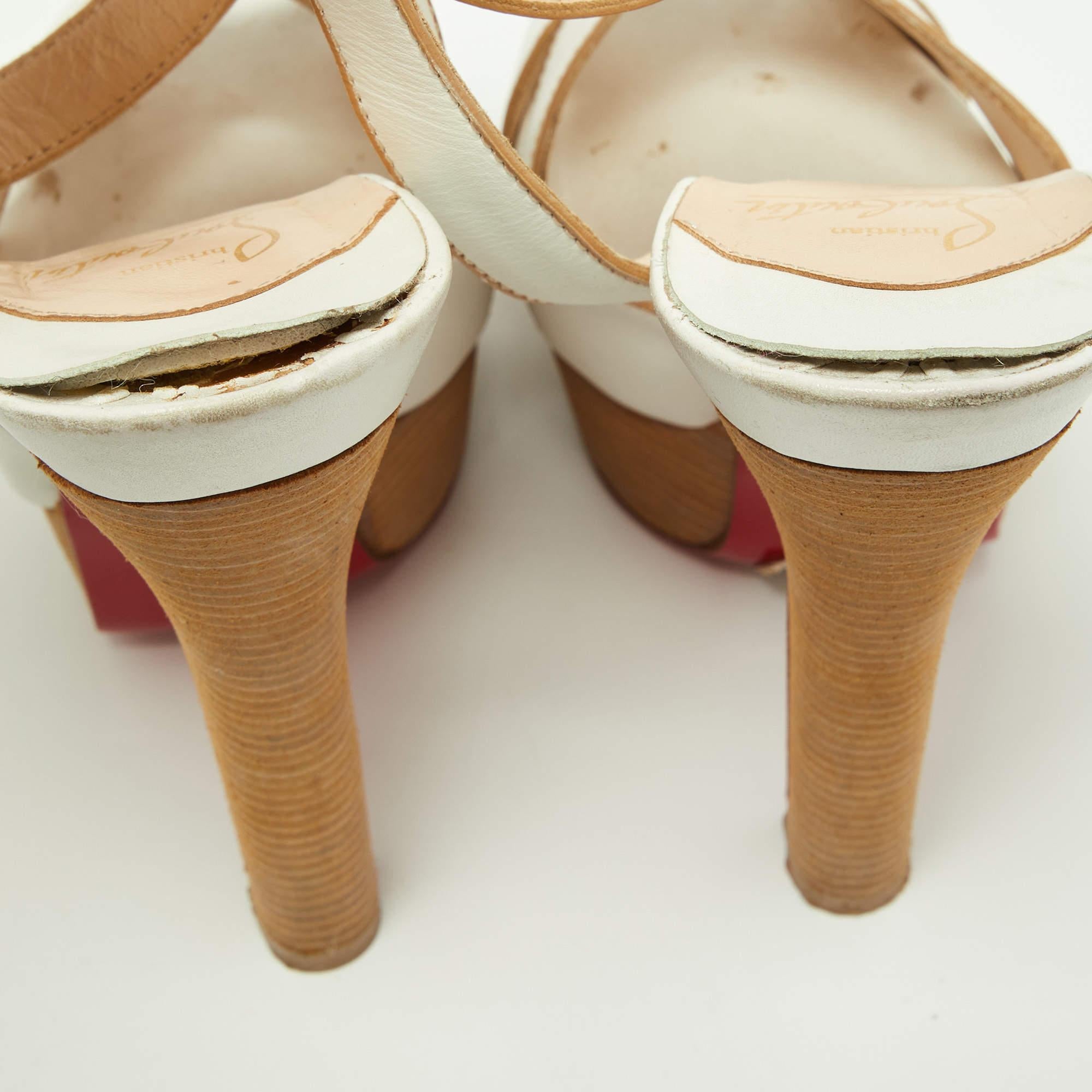 Christian Louboutin White Leather Criss Cross Platform Ankle Strap Sandals Size  For Sale 3
