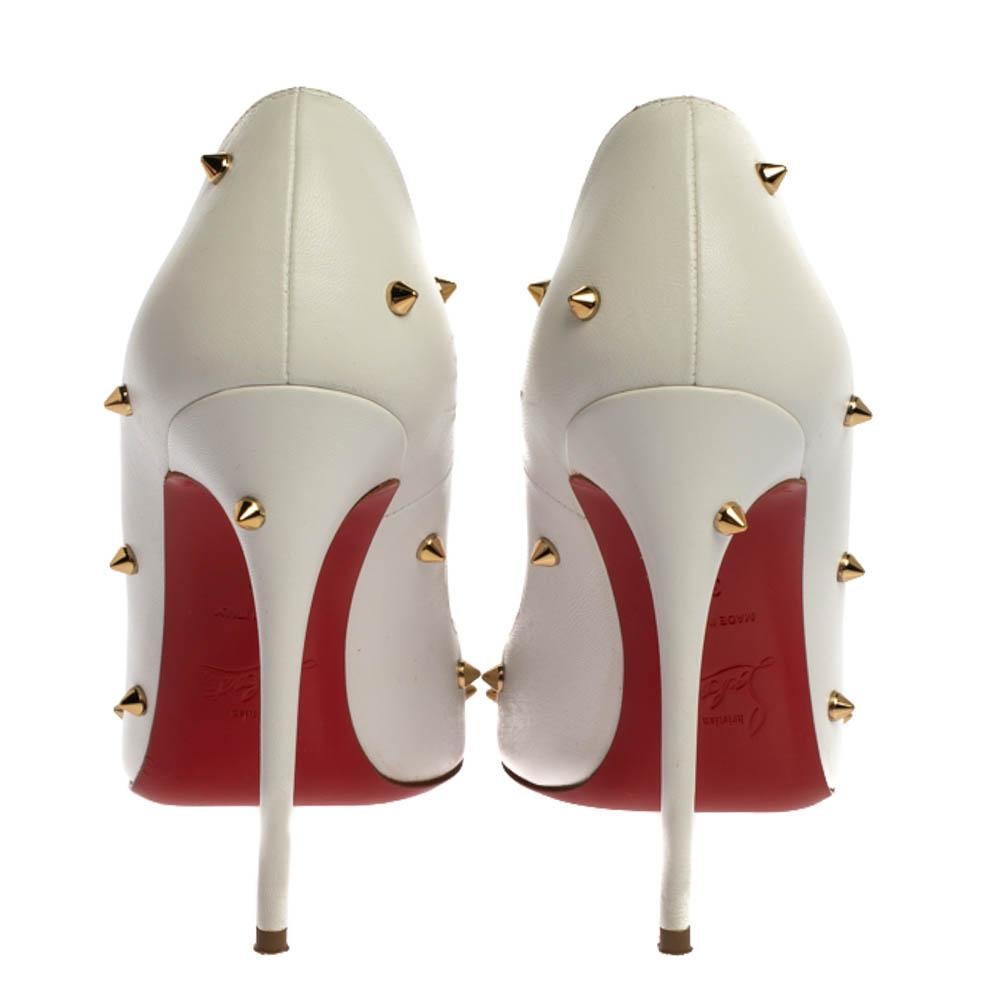 Women's Christian Louboutin White Leather Degraspike Pumps Size 36