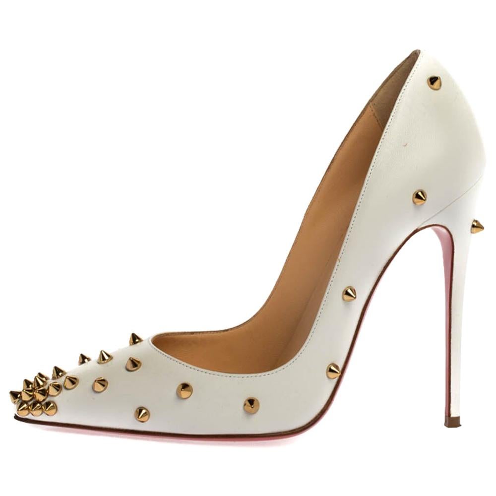 Christian Louboutin White Leather Degraspike Pumps Size 36