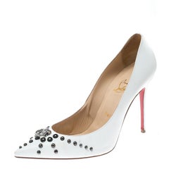 Christian Louboutin White Leather Door Knock Studded Pumps Size 39
