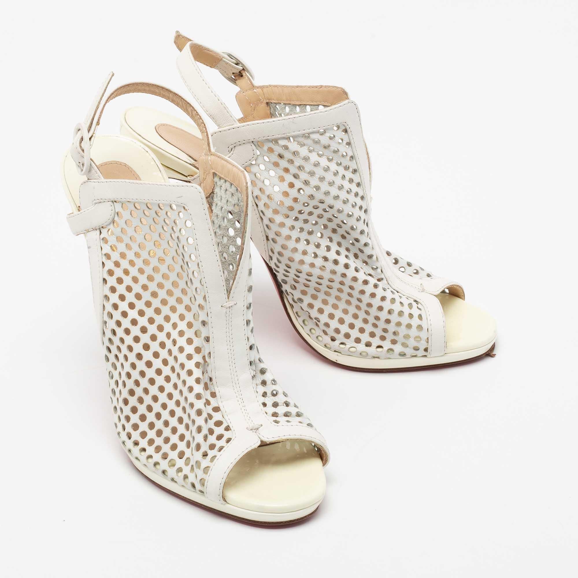 Christian Louboutin White Leather Escriminette Slingback Booties Size 38 1
