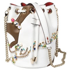 Christian Louboutin White Leather Jewel Embellished Marie Jane Bucket Bag